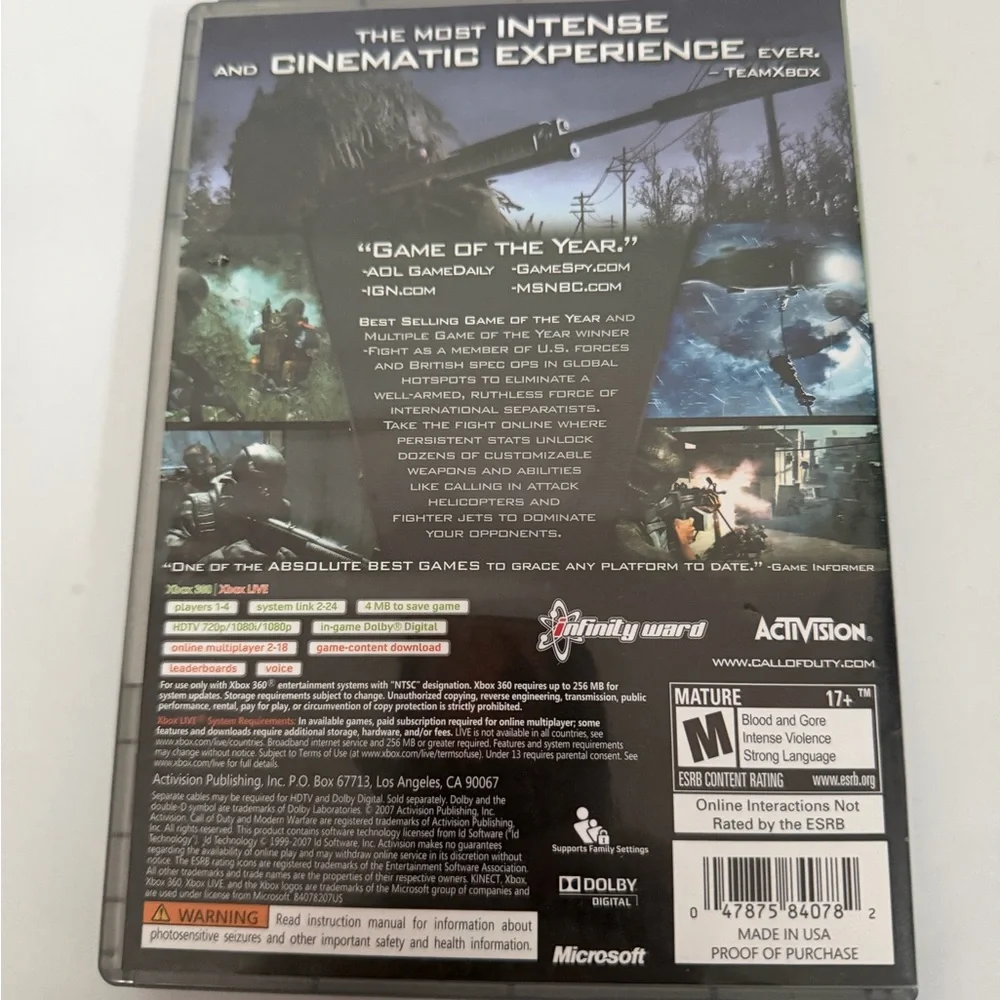 Call of Duty 4: Modern Warfare for Xbox 360 - with Manual tested WORKS GREAT